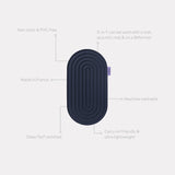 Pad Galé Hercule Studio déplié avec traits d'information – mini tapis 3‑en‑1 bleu marine (navy) – ergonomique pour genoux, coudes, fessiers, nomade et multi-usage, compatible Pilates/Reformer, design français durable
