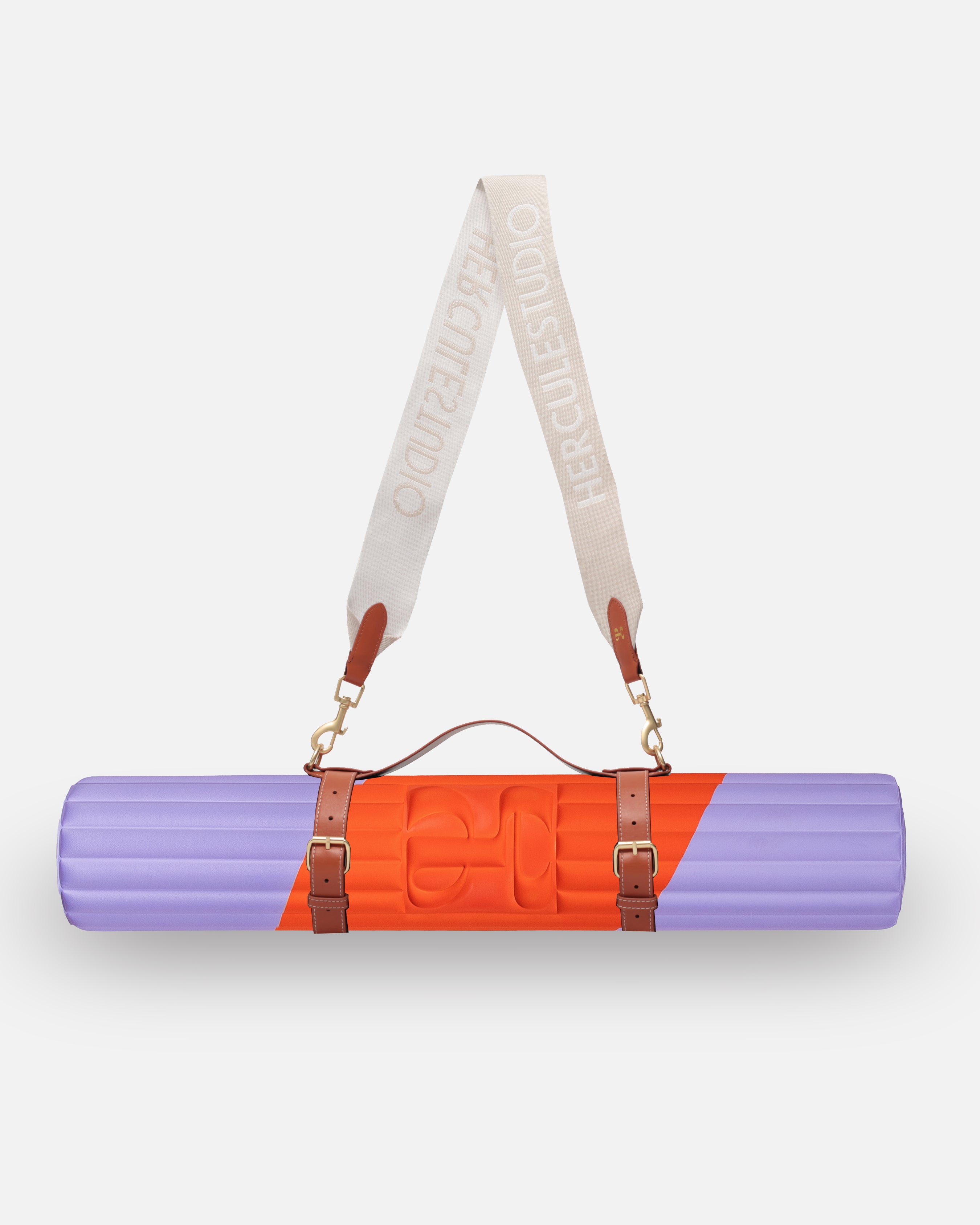 Set nomade Hercule Studio imprimé Axel rouge et violet avec tapis Archy graphique et sangle de transport pour tapis de sport, duo pratique et coloré pour pilates et fitness, fabrication française, packshot