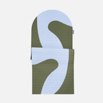 Hercule Studio Archy khaki and blue printed (Axel) arch-shaped sport mat, durable Made in France design mat for fitness, Pilates and stretching, half unrolled view