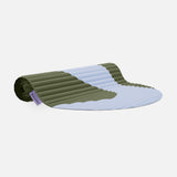 Hercule Studio Archy khaki and blue printed (Axel) design sport mat, durable mat for fitness and Pilates, half rolled view