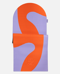 Hercule Studio Archy red and purple printed (Axel) arch-shaped sport mat, durable Made in France design mat for fitness, Pilates and stretching, half unrolled view