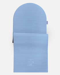 Hercule Studio Archy blue jean arch-shaped sport mat, durable premium Made in France design mat for fitness, Pilates and stretching, half unrolled view