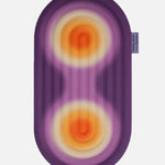 Hercule Studio Galé mini mat unrolled – limited edition Fall in collaboration with Univers Uchronia – purple background with 2 orange circles – portable 3-in-1 comfort pad, ergonomic for knees, elbows, glutes, Pilates/Reformer compatible, durable French design