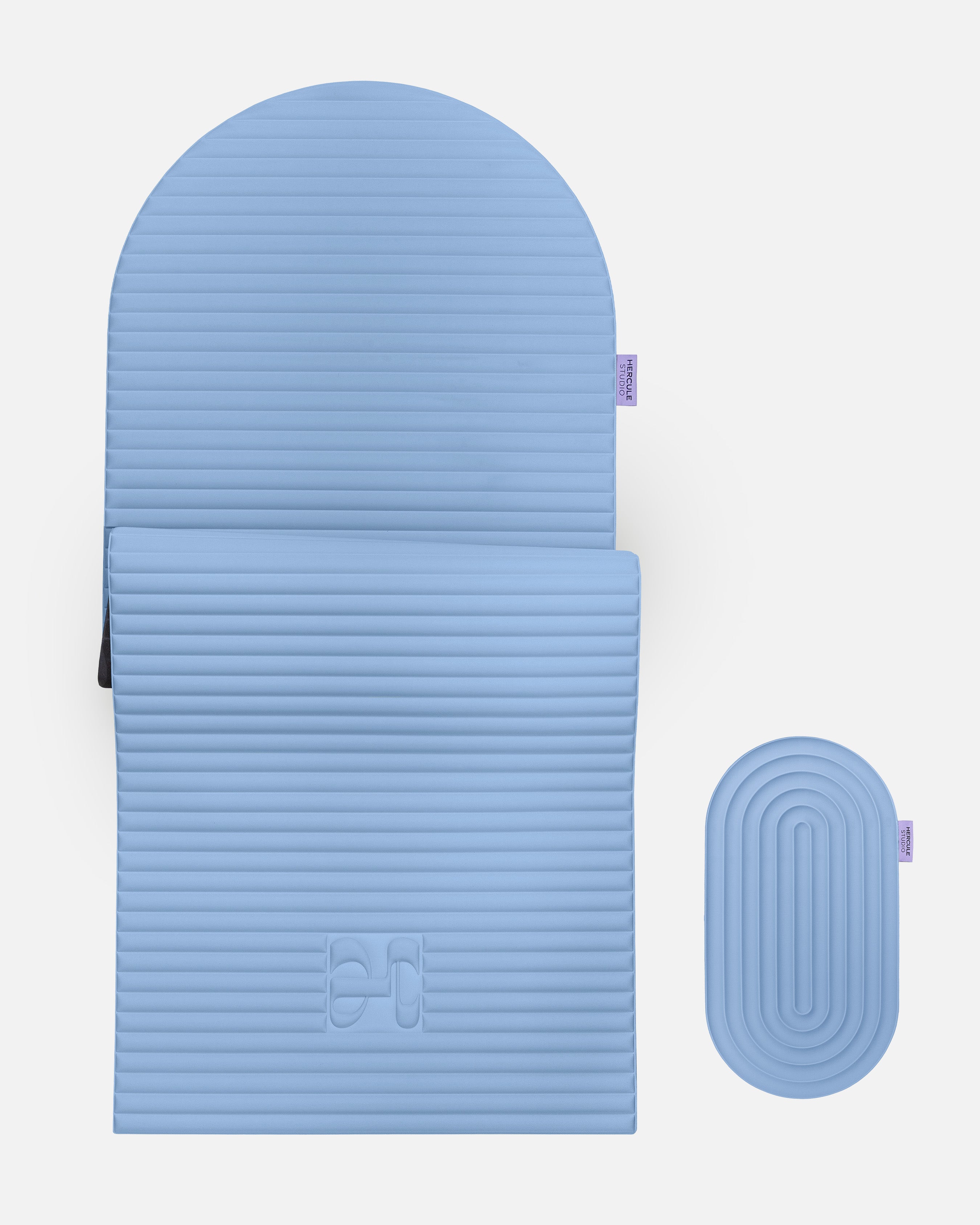 Hercule Studio blue jean comfort bundle with the design Archy sport mat and the Galé comfort pad for knees, elbows and glutes, ideal for Pilates and Reformer, Made in France craftsmanship, product packshot