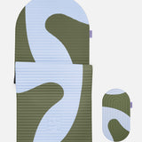 Hercule Studio Axel khaki blue printed comfort bundle with the premium Archy mat and the portable Galé 3-in-1 mini mat, ergonomic bundle for Pilates, yoga and Reformer, durable French craftsmanship, packshot