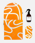 Hercule Studio Bari Orange Pop printed essential bundle with the graphic Archy mat, the Galé 3-in-1 comfort pad and the sport mat sanitizing spray, design and responsible Pilates bundle made in France, product packshot